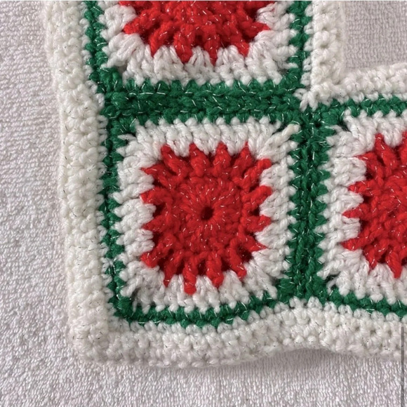 Vintage Handmade Crochet Red  White Green Granny Square Christmas Stocking - Picture 8 of 11